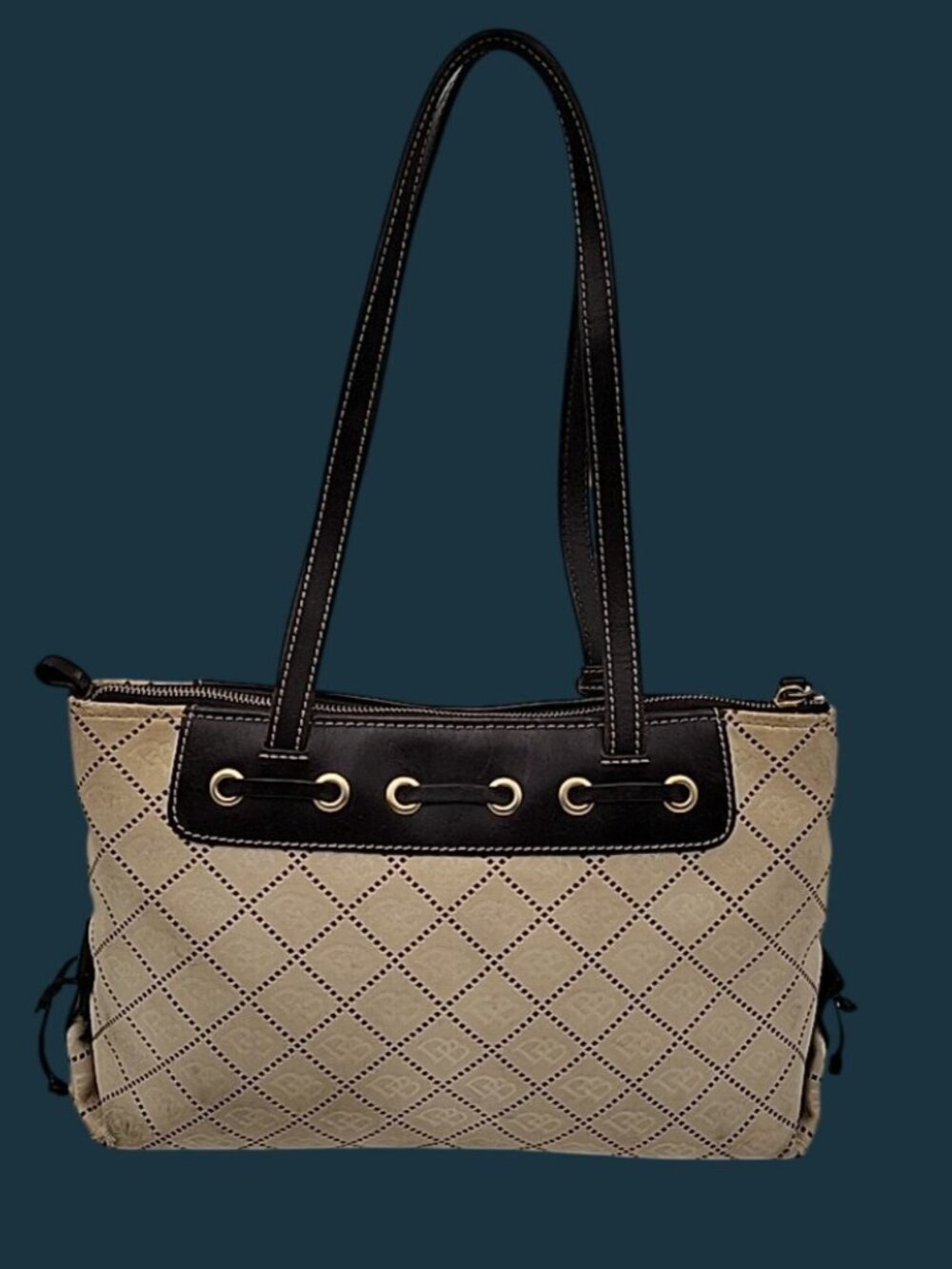 Vintage Dooney & Bourke Signature Tassel Tote Bag Jacquard Monogram Satchel - Picture 9 of 16